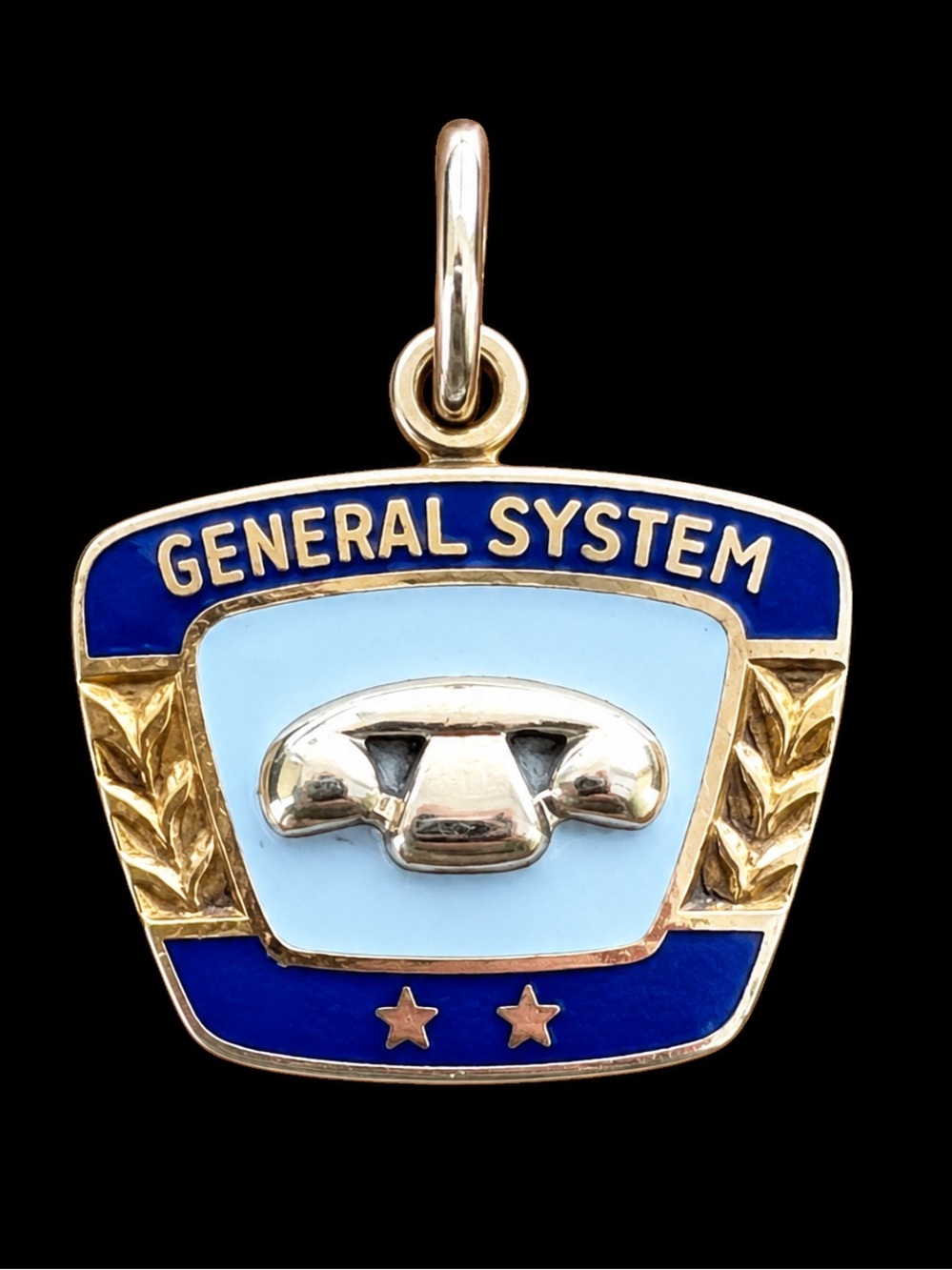 10K Yellow Gold General System Employee Pendant Enamel Vintage Charm 1.82 grams